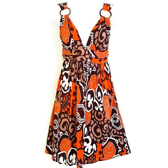 SiLK Milly Knit Dress Fit Flare Plunging V Neck Mod Bamboo O Ring Side Zip USA P - Picture 1 of 8